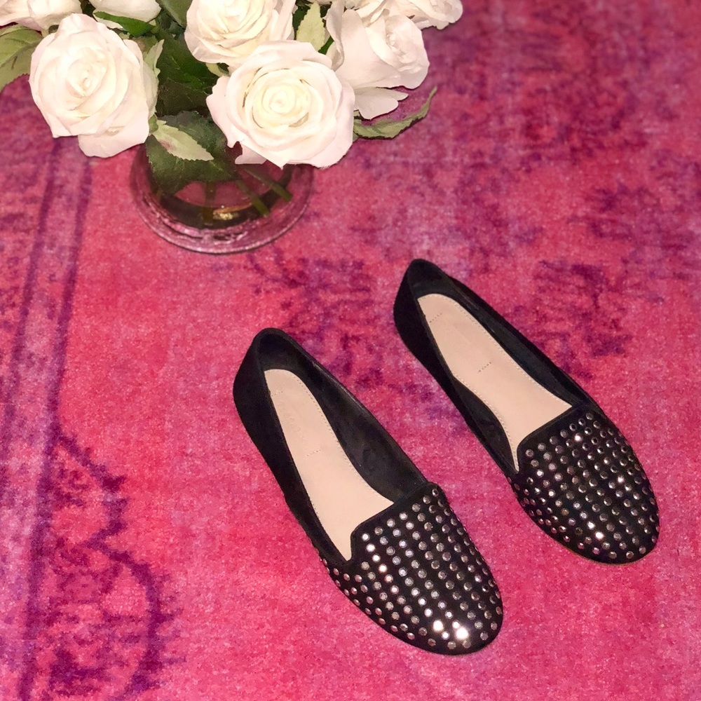 Zara Black Suede Studded Loafers